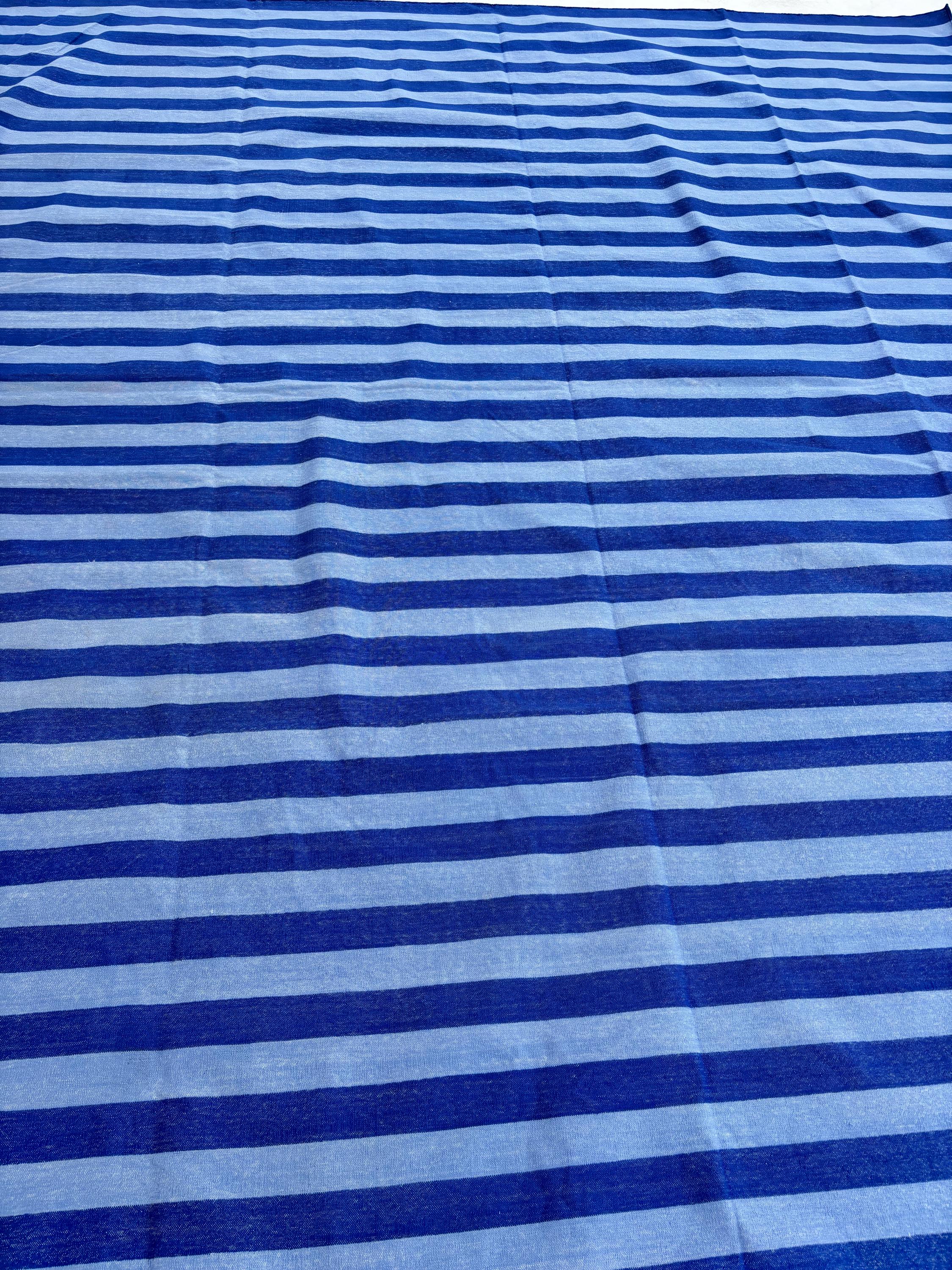 Blue Cotton Handmade Modern stripes Rug, Bedroom Rug, Hallway Floor Rug, Cotton Rug, Cotton Blue Color Rug.