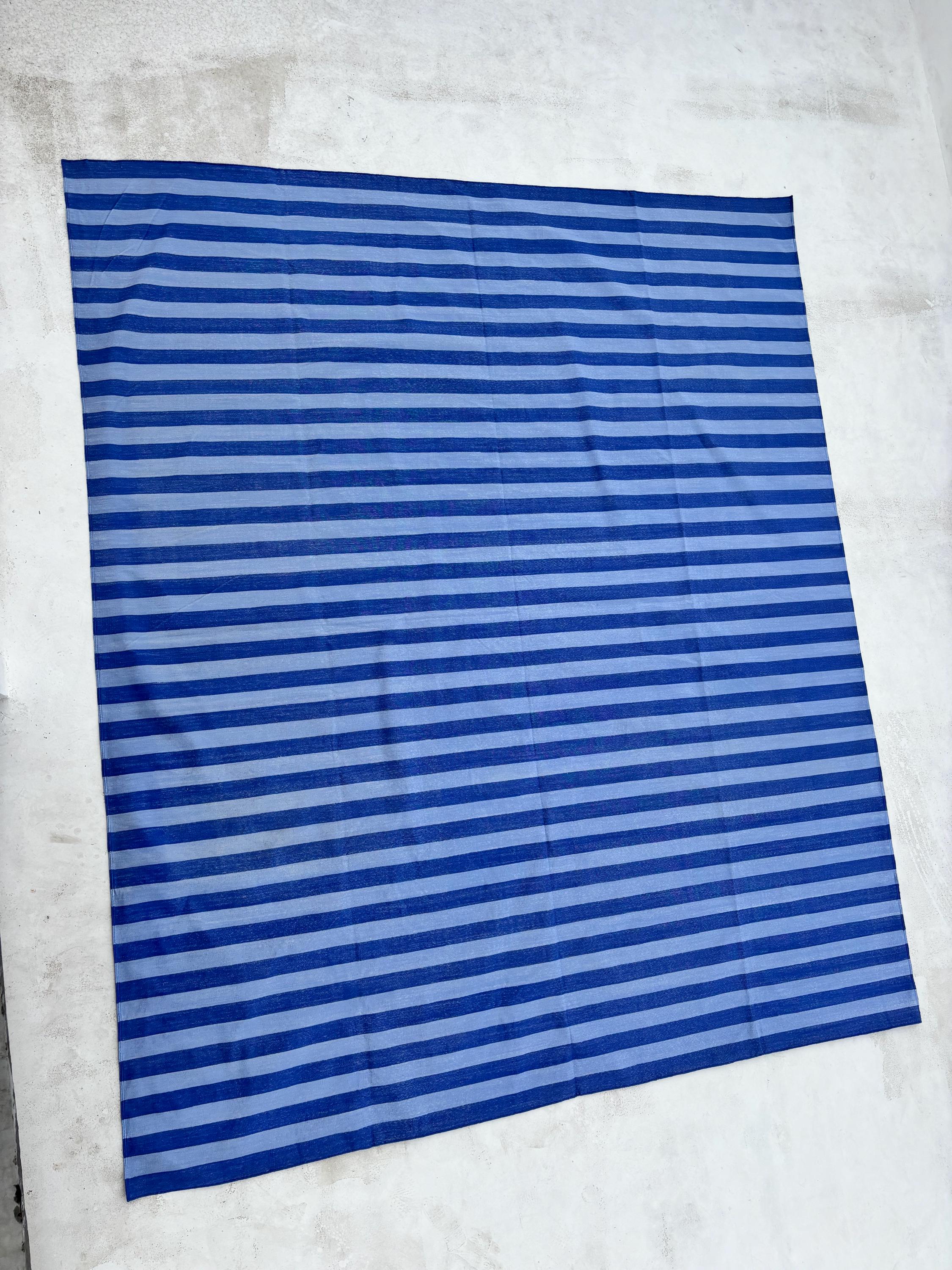 Blue Cotton Handmade Modern stripes Rug, Bedroom Rug, Hallway Floor Rug, Cotton Rug, Cotton Blue Color Rug.