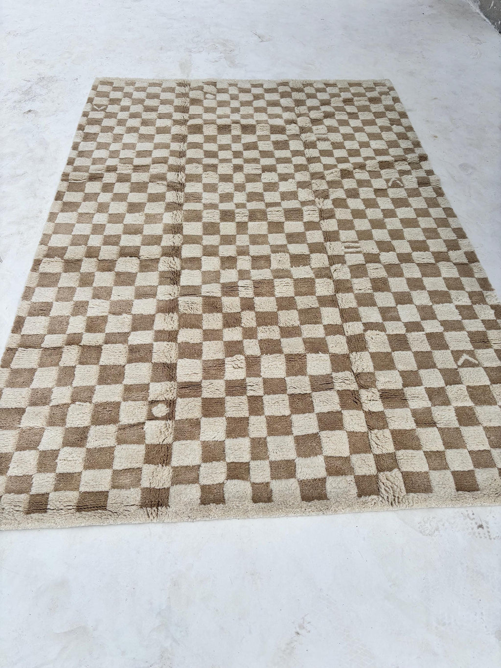 Moroccan Beni Ourain Checkered Rug 6x9 Beige Brown Handmade Berber Wool Living Room Area Rug Tribal Berber Carpet