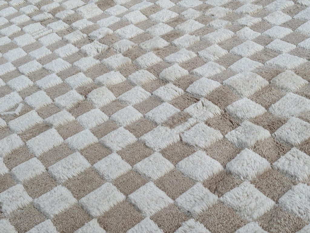 Moroccan Beni Ourain Checkered Rug 6x9 Beige Brown Handmade Berber Wool Living Room Area Rug Tribal Berber Carpet