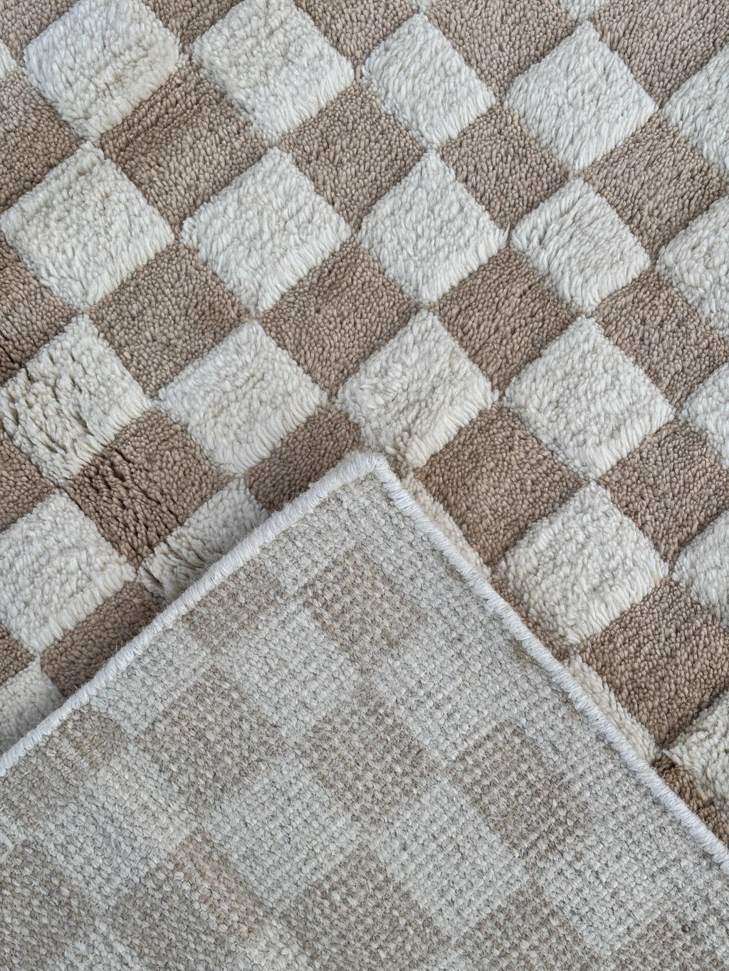 Moroccan Beni Ourain Checkered Rug 6x9 Beige Brown Handmade Berber Wool Living Room Area Rug Tribal Berber Carpet