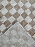 Moroccan Beni Ourain Checkered Rug 6x9 Beige Brown Handmade Berber Wool Living Room Area Rug Tribal Berber Carpet