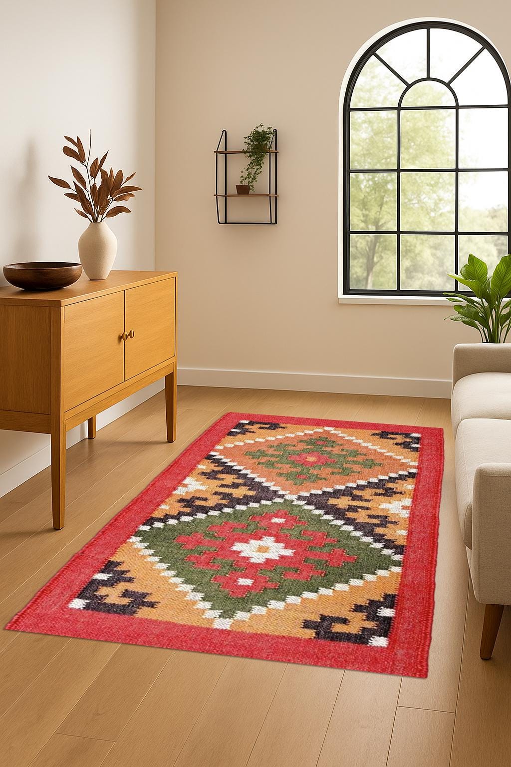 Wool Jute Kilim Rug, Handmade, Wool and Jute Rug Handwoven, Kilim Dhurrie Rug, Outdoor/Indoor Rug, Bedroom Rug, wool jute Kilim Rug