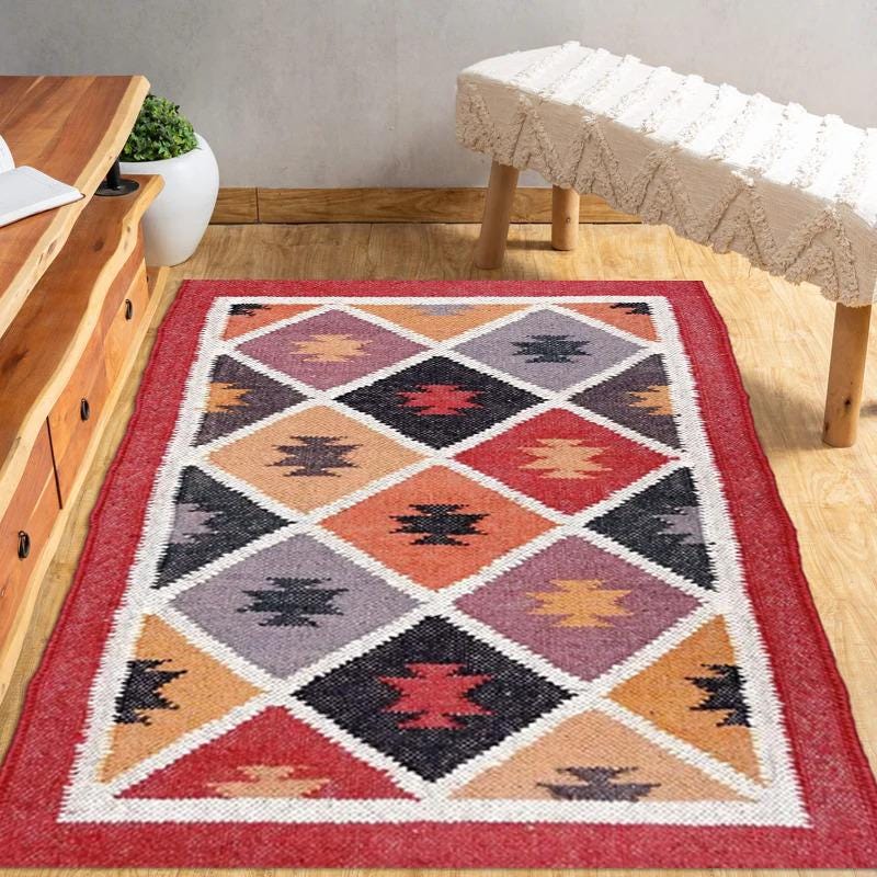 Kilim Rug, Handwoven, Wool and Jute Rug Handmade, Kilim Dhurrie Rug, Traditional RUG\CARPET All Costum Size