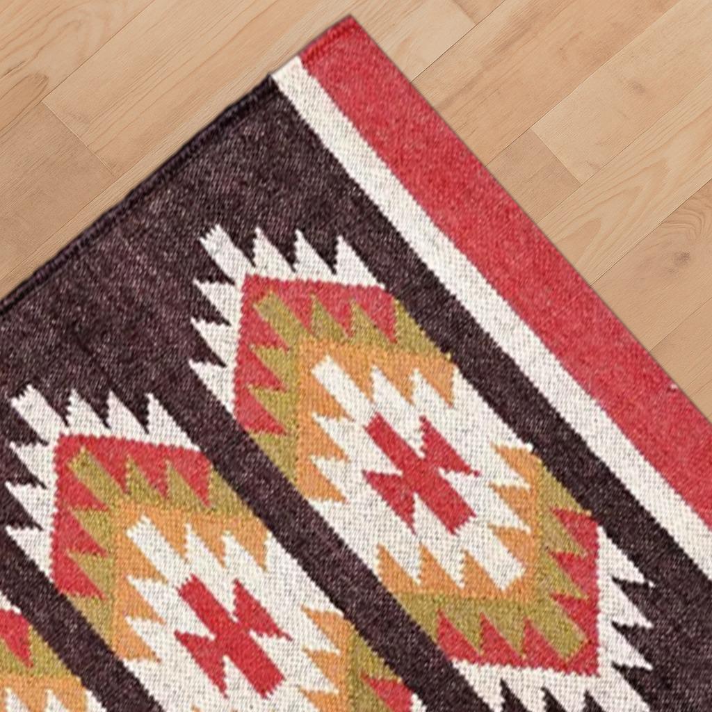 Wool and Jute Rug Handwoven, Kilim Dhurrie Rug, Custom Size Rugs, Eco-Friendly Home Decor | Custom Size 5x8 Modern Living Design