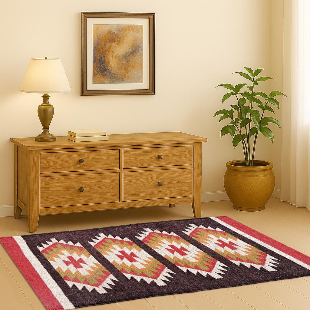 Wool and Jute Rug Handwoven, Kilim Dhurrie Rug, Custom Size Rugs, Eco-Friendly Home Decor | Custom Size 5x8 Modern Living Design