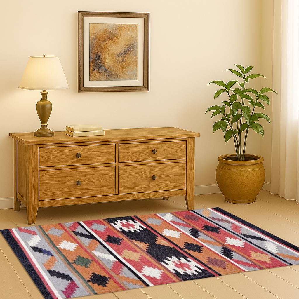 Handmade Wool Jute Kilim Rug, Bohemian Area Rug, Aztec Navajo Dhurrie, Vintage Home Decor, Custom Size Floor Carpet