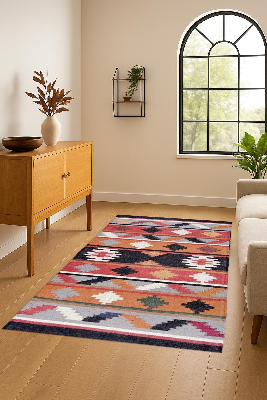 Handmade Wool Jute Kilim Rug, Bohemian Area Rug, Aztec Navajo Dhurrie, Vintage Home Decor, Custom Size Floor Carpet