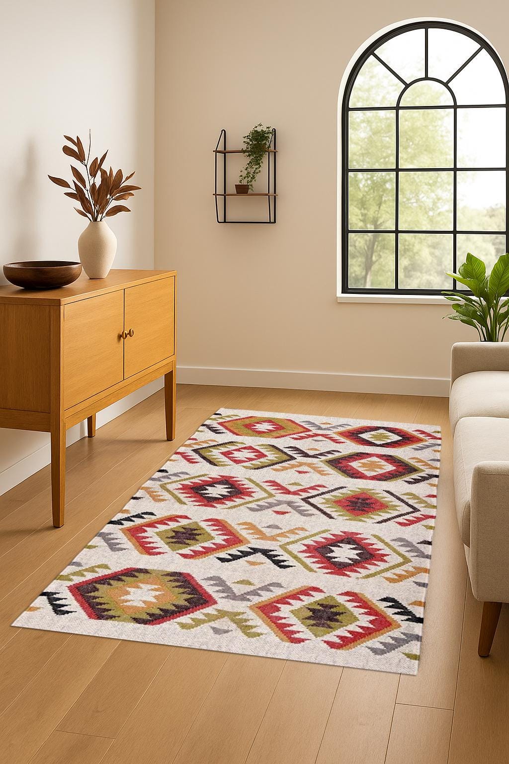 Navajo Style Turkish Kilim Rug, Handmade Wool Carpet with Geometric Design, Tribal Flatweave Rug for Living Room, Bedroom, Dining, Kitchen