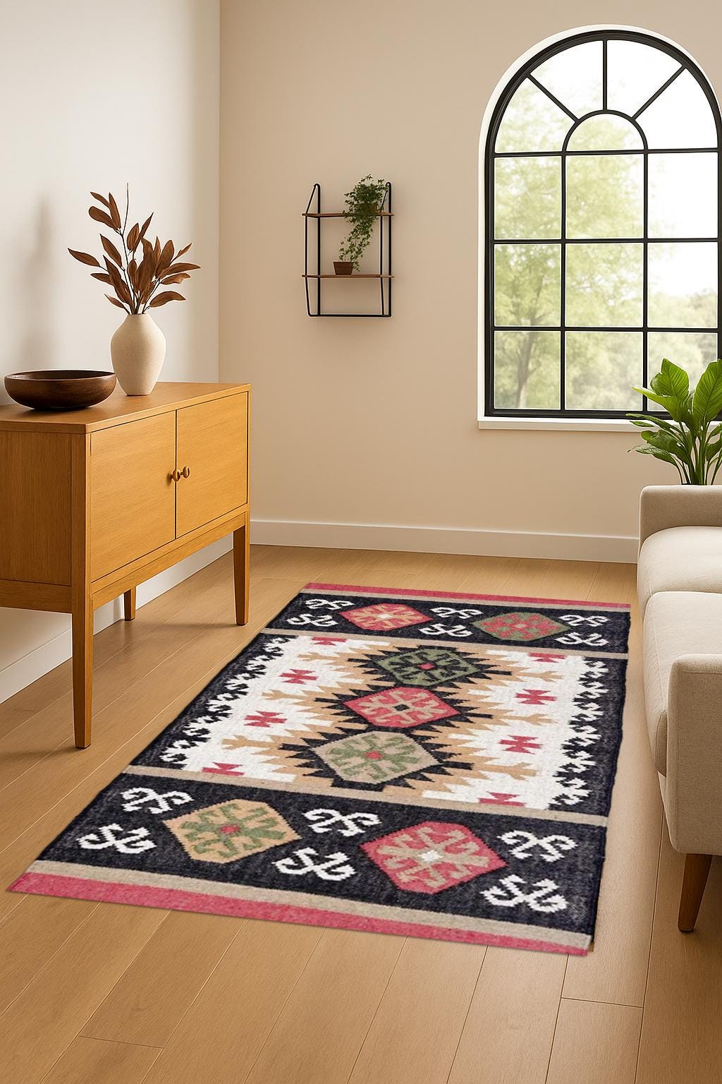 Casavani Handwoven Wool Jute Kilim Rug | Traditional Flatweave Area Rug | Bohemian Home Decor Dhurrie