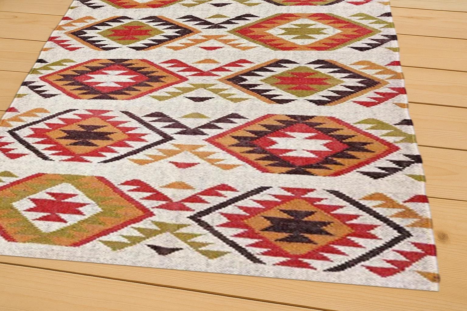 Handmade Red Kilim Navajo Rug Southwestern Flatweave Dhurrie, Handcrafted Wool Jute Dhurrie Rug, Floor Covering Carpet, Indian Jute Rug
