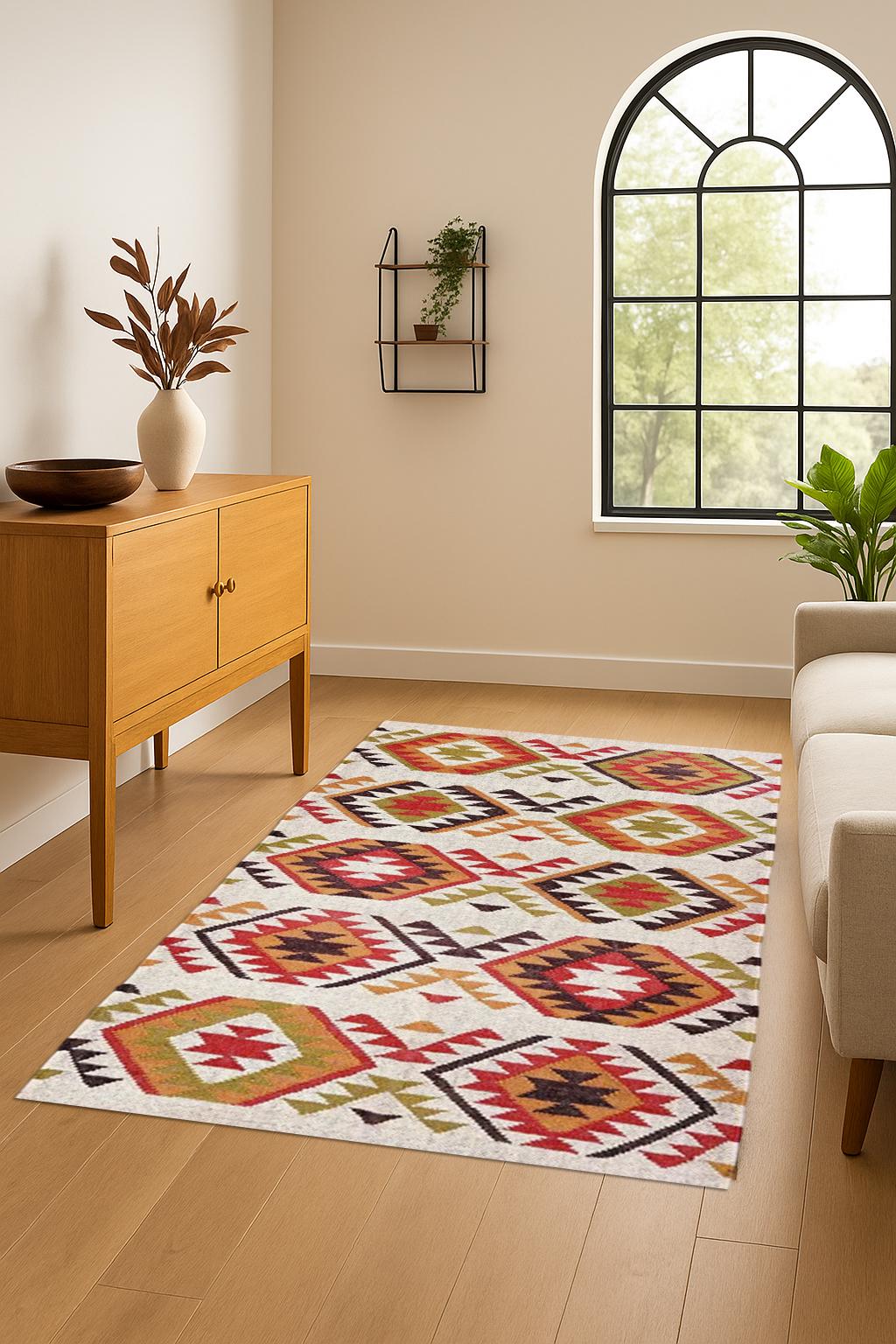 Handmade Red Kilim Navajo Rug Southwestern Flatweave Dhurrie, Handcrafted Wool Jute Dhurrie Rug, Floor Covering Carpet, Indian Jute Rug