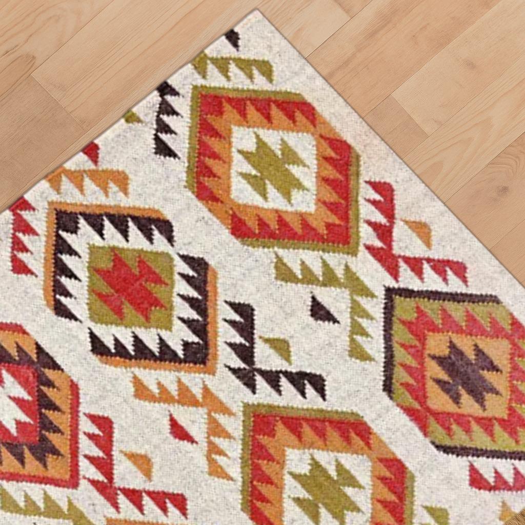 Handmade Red Kilim Navajo Rug Southwestern Flatweave Dhurrie, Handcrafted Wool Jute Dhurrie Rug, Floor Covering Carpet, Indian Jute Rug
