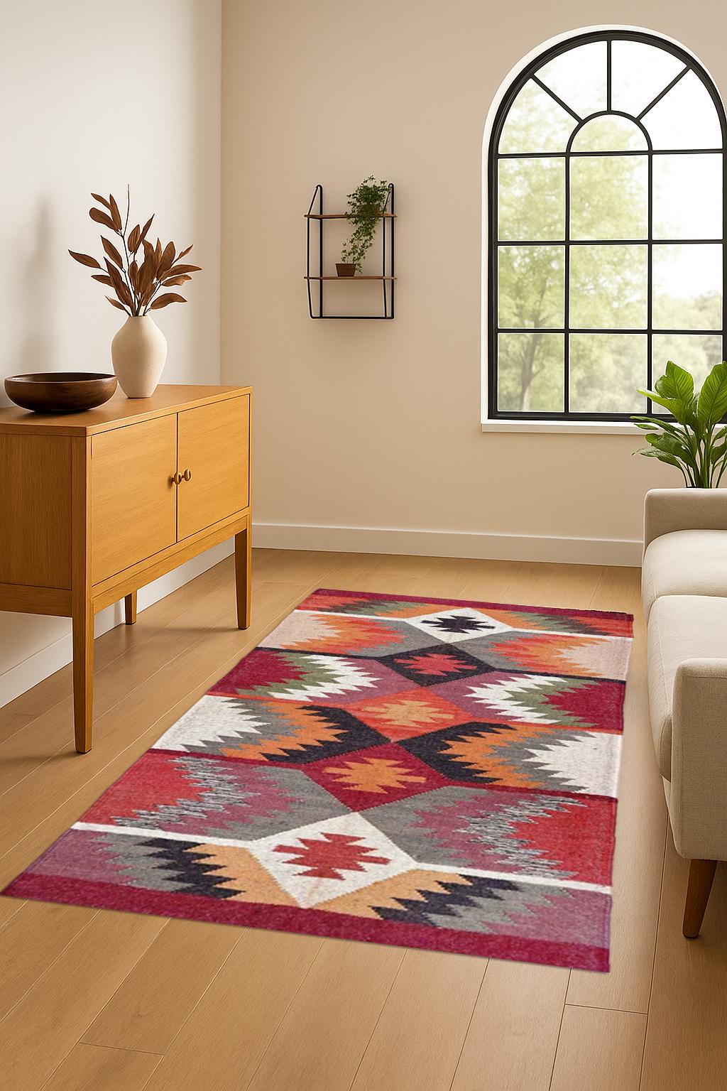 Handmade Wool Kilim Rug, Traditional Handwoven Kilim Rug, Outdoor/Indoor Rug, Boho Jute Kilim, Rustic American Style Area Rug, Tribal Décor