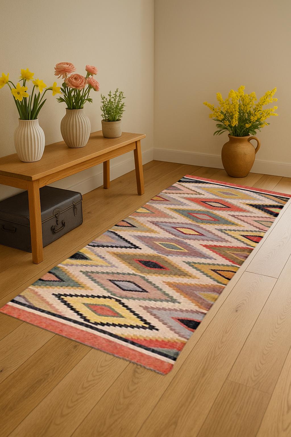 Eco-Friendly Wool Jute Runner Rug | Rustic Hallway Decor | Durable Handwoven Natural Fiber Runner | Handmade Organic Rug