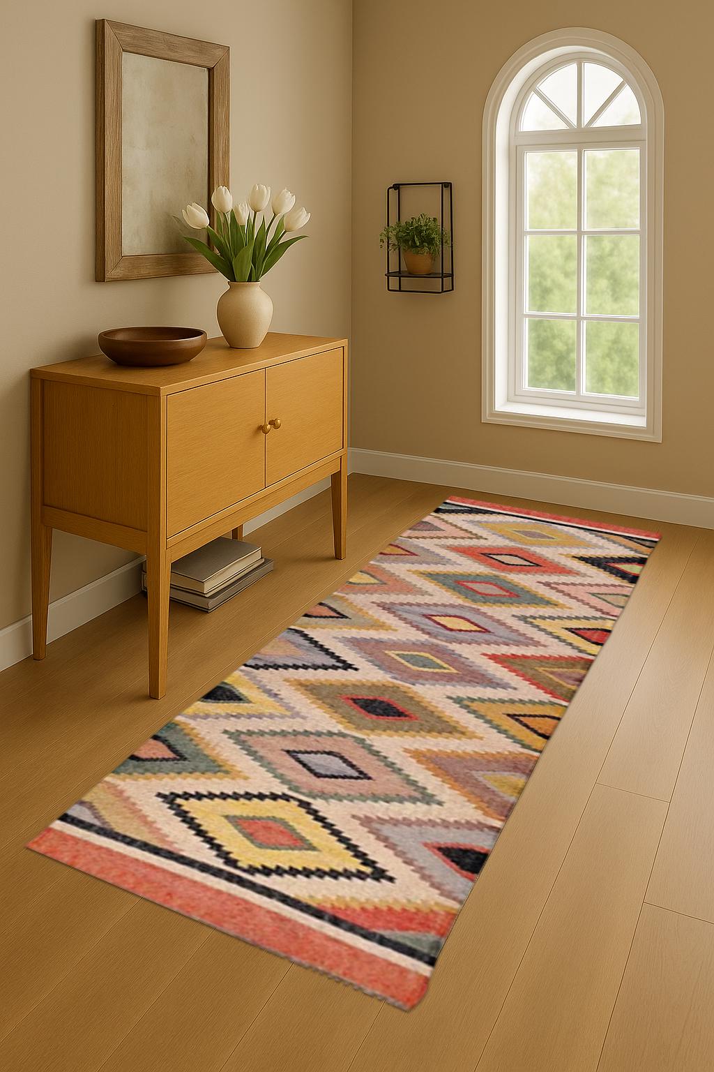Eco-Friendly Wool Jute Runner Rug | Rustic Hallway Decor | Durable Handwoven Natural Fiber Runner | Handmade Organic Rug