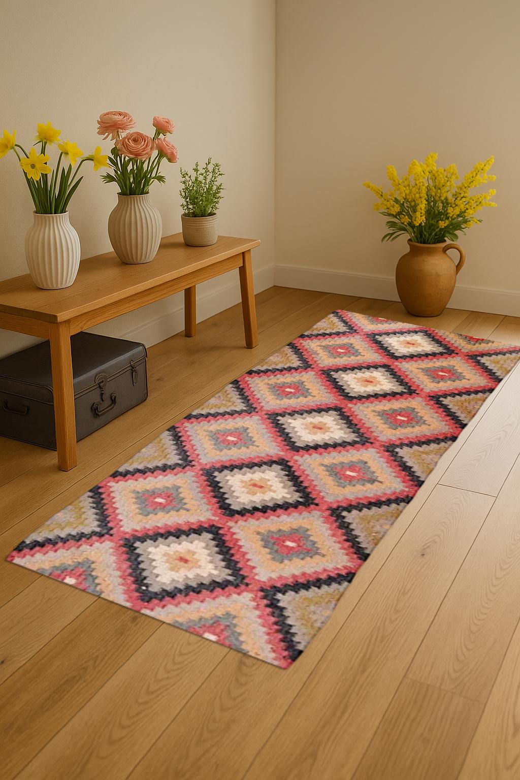 Flatweave Wool Jute Runner | Minimalist Natural Runner | Eco Home Decor | Long Handwoven Rug for Hallway or Kitchen