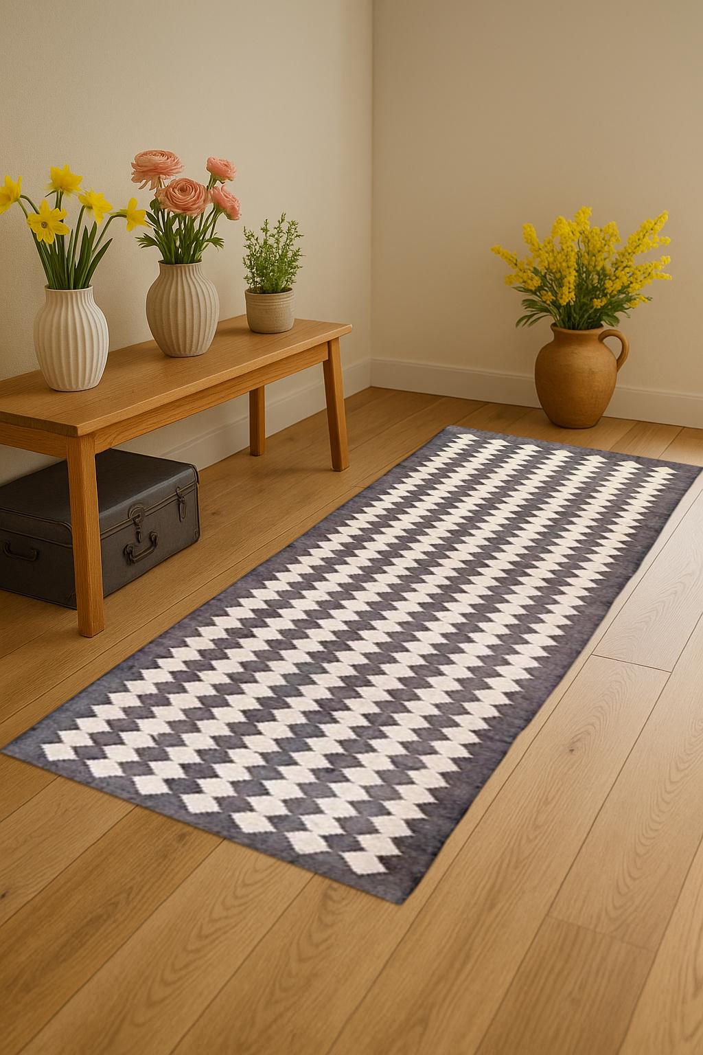 Handmade Wool & Jute Runner | Rustic Hallway Rug | Neutral Boho Runner | Sustainable Natural Fiber Rug | Kitchen/Bath Runner