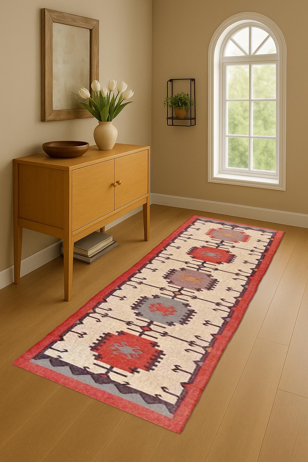 Rustic Wool Jute Runner – Handmade Natural Rug for Farmhouse & Boho Homes - Neutral Home Decor