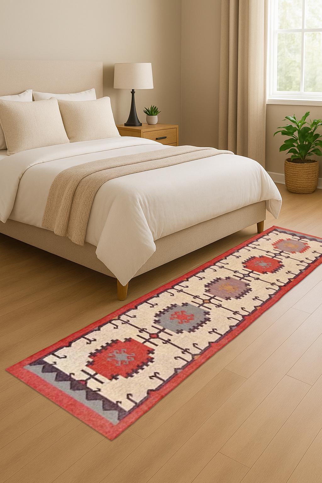 Rustic Wool Jute Runner – Handmade Natural Rug for Farmhouse & Boho Homes - Neutral Home Decor