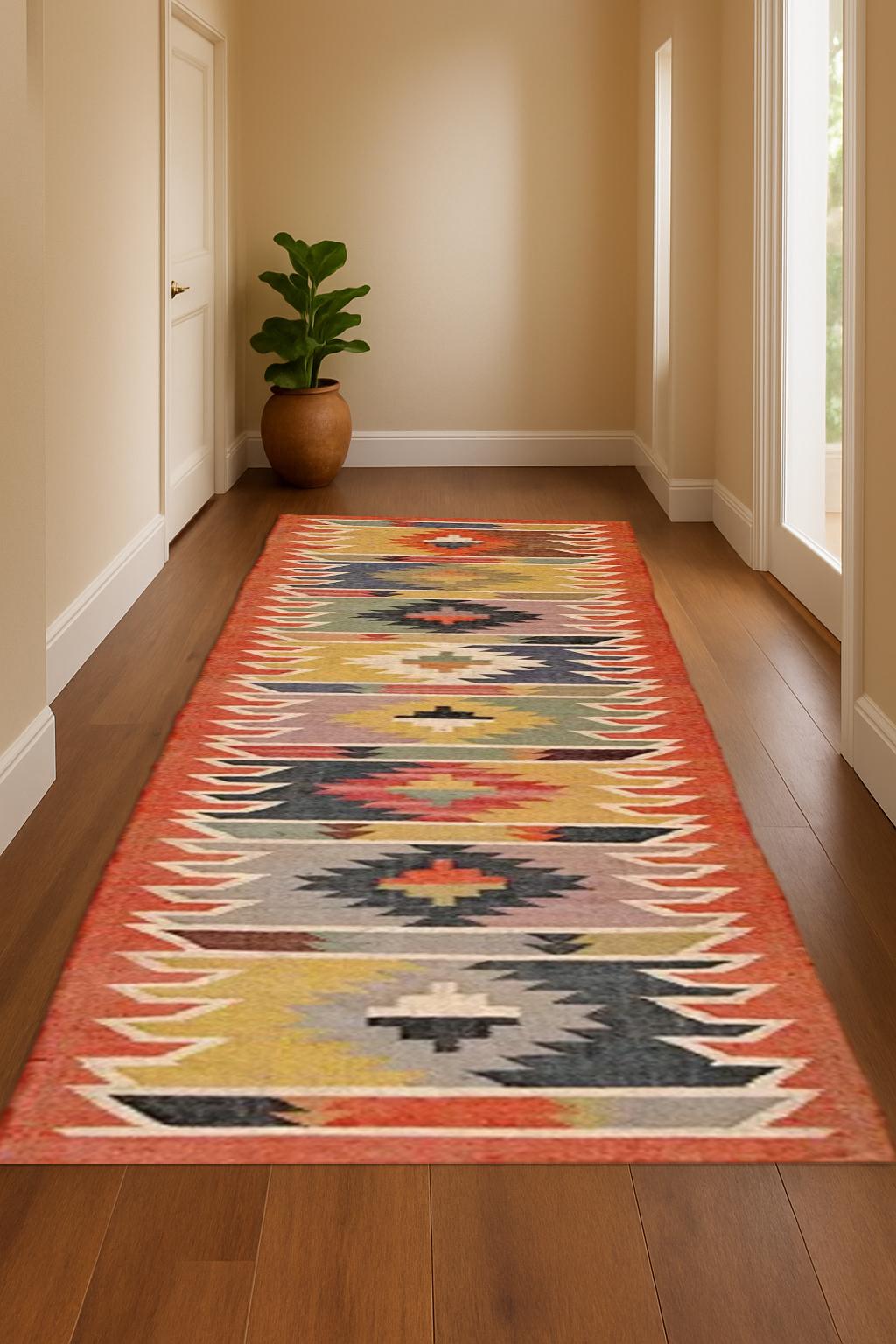 Boho Wool & Jute Runner – Earthy Natural Fiber Rug for Hallways - Entryways - Rustic Wool Jute Runner Wool Jute Carpet