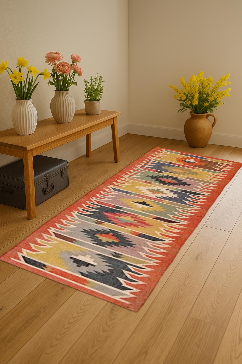 Boho Wool & Jute Runner – Earthy Natural Fiber Rug for Hallways - Entryways - Rustic Wool Jute Runner Wool Jute Carpet