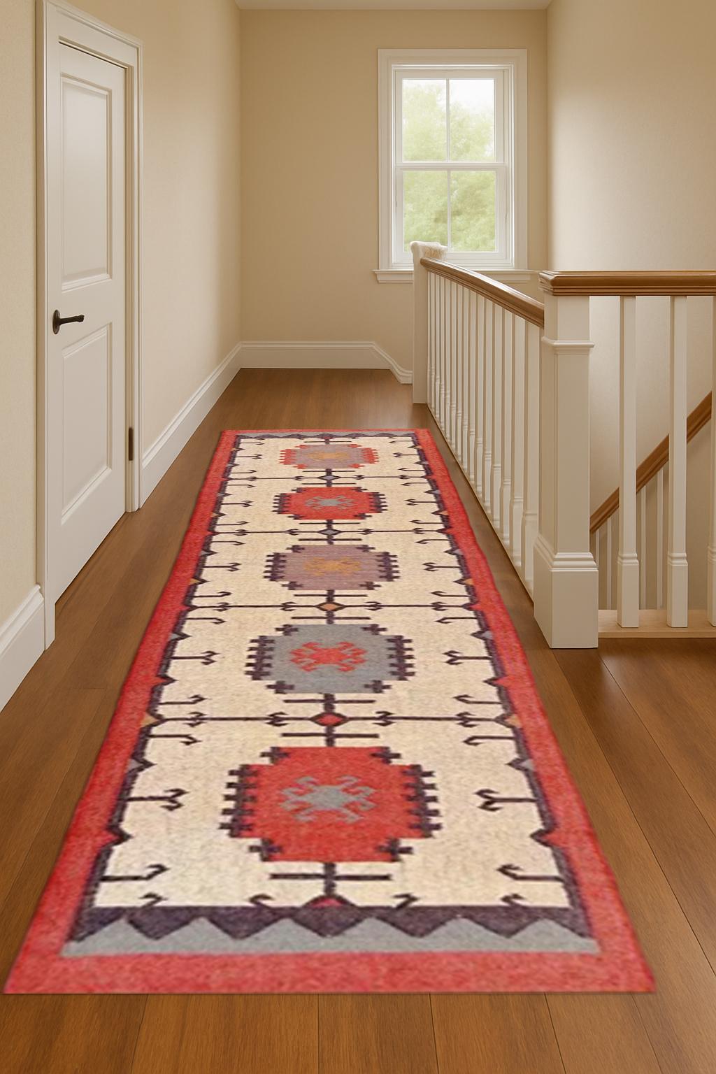 Rustic Wool Jute Runner – Handmade Natural Rug for Farmhouse & Boho Homes - Neutral Home Decor