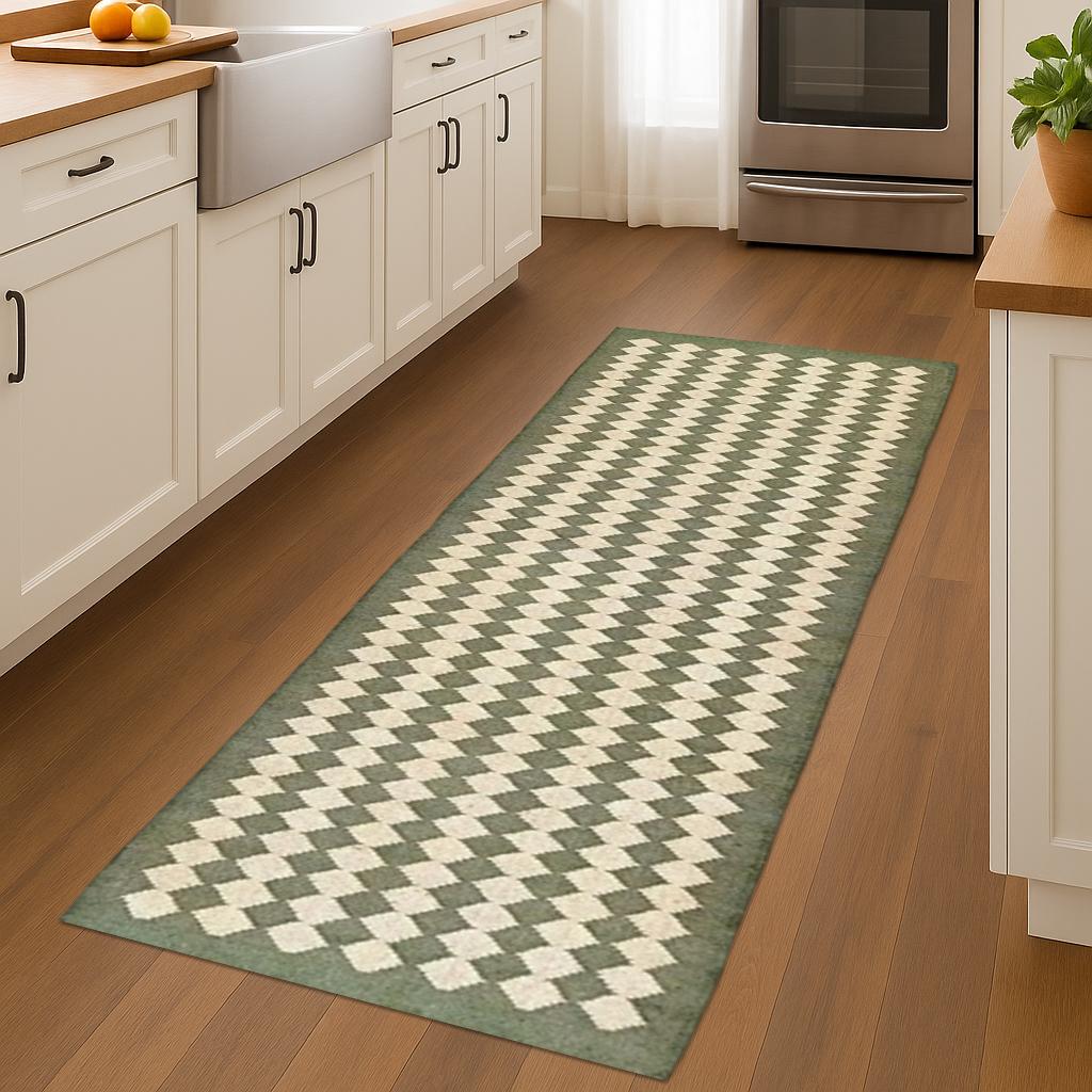 Wool Jute Runner Rug – Handwoven Boho Hallway Decor – Natural Textured Floor Runner
