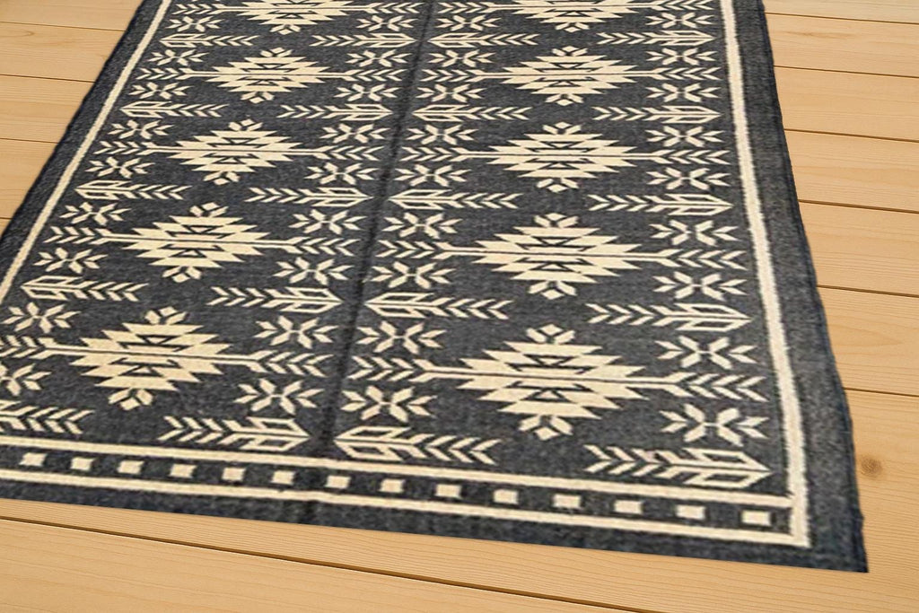 Trending Black White Kilim Rug, Handwoven Wool Jute Area Rug, Bohemian Southwestern Home Decor, Modern Geometric Floor Carpet, pet friendly
