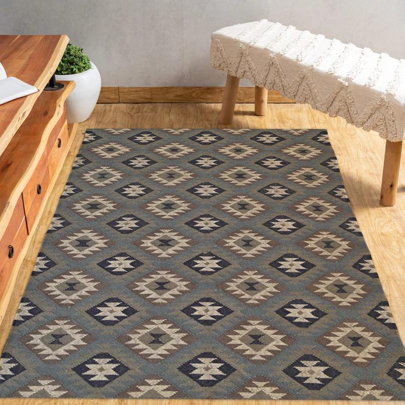 Wool Jute Rug, Kilim Area Rug, Handmade Kilim Runner Rug, Boho Hallway Rug, Vintage Kitchen Rug, Bohemian Rug, Indian Dhurrie Rug