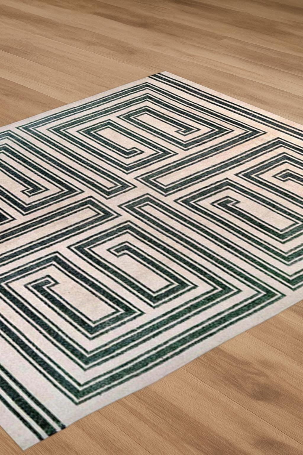 Modern Greek Key Rug – Black & Cream Geometric Maze Pattern | Handwoven Wool Flatweave | Contemporary Area Rug for Living Room and Hallway