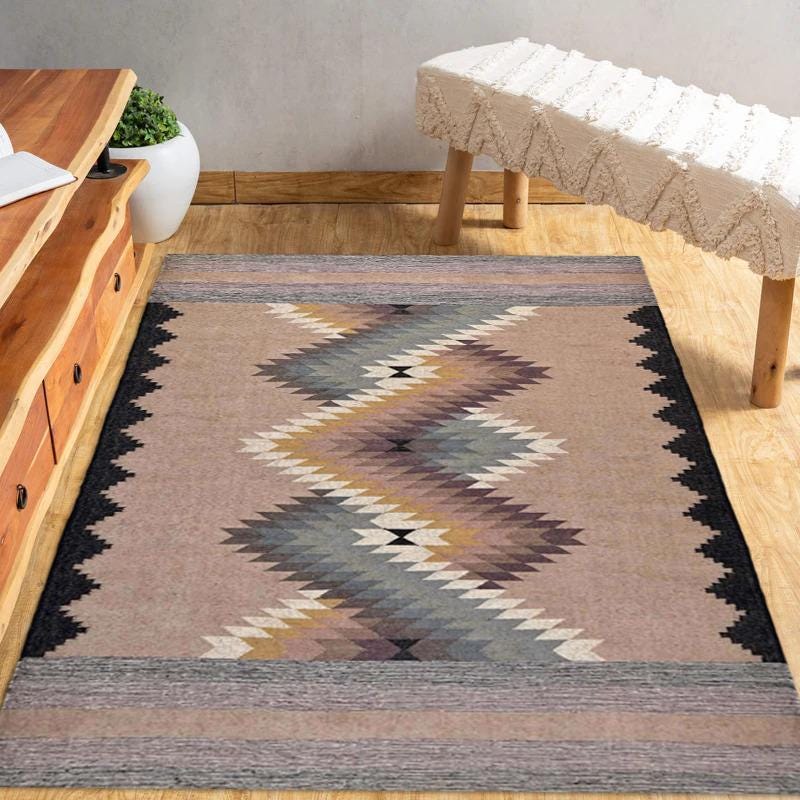 Wool Jute Rug, Navajo rug, tribal rug, southwestern rug, Handmade Wool Jute Rug, Vintage Kilim Dhurrie Rug, Custom Size Rug 8x10
