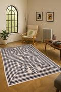 White Navy Modern Geometric Design Hand Woven High Quality Wool Flatweave Rug, Customize in any size, Wool Jute Rug Handmade Dhurrie Rug