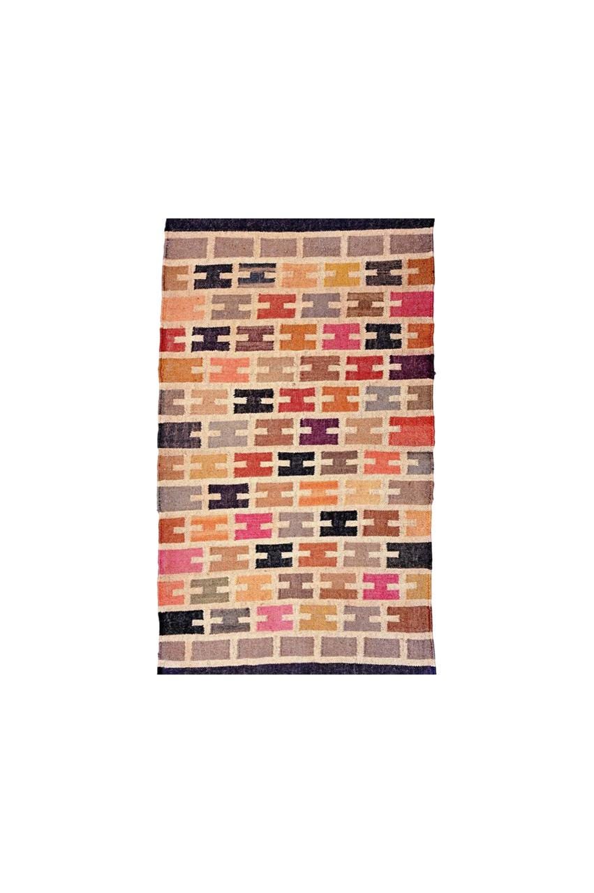 Multicolor Geometric Kilim Wool Rug – Handmade Boho Flatweave Carpet | Vibrant Area Rug for Living Room, Kids Room & Home Decor