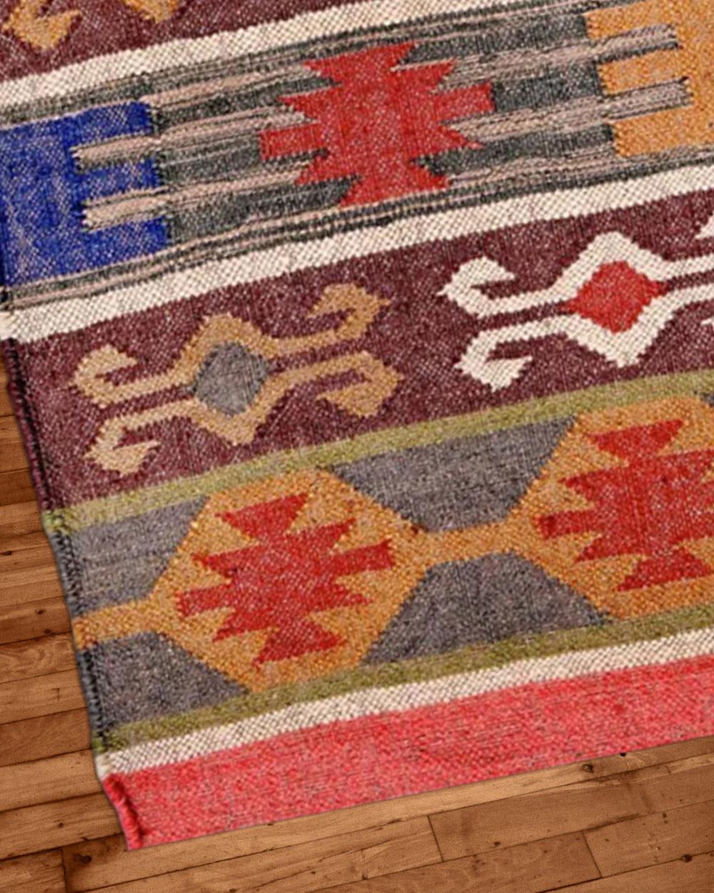 Handwoven Tribal Kilim Rug | Boho Wool Area Carpet | Vintage Geometric Floor Mat for Living Room, Bedroom & Entryway