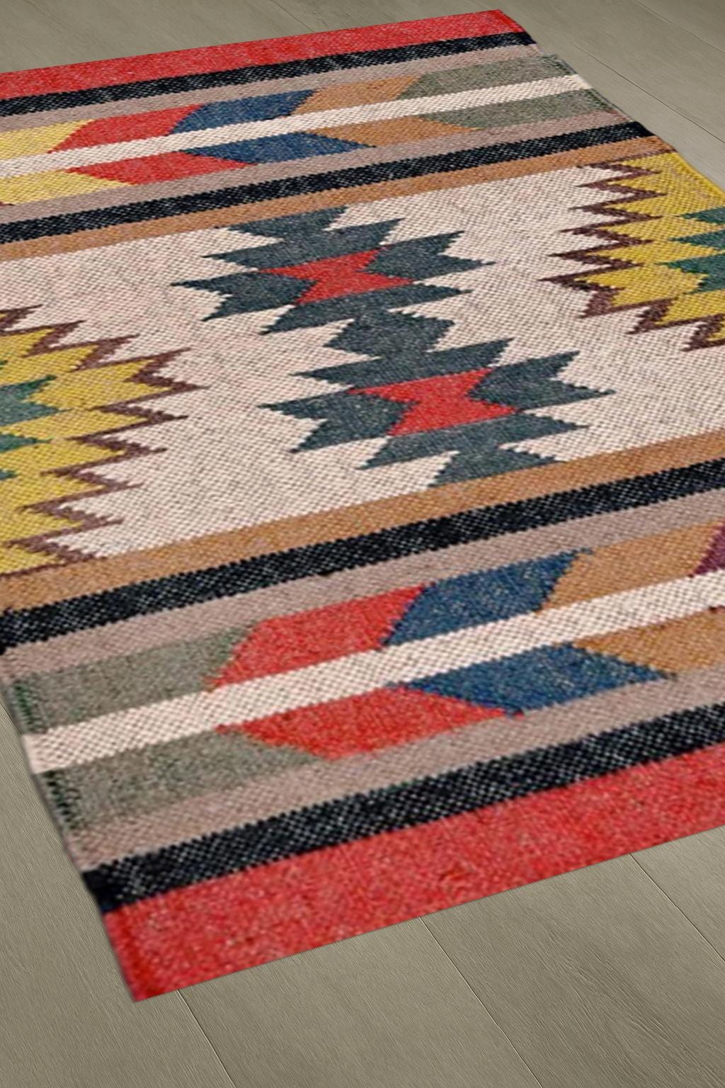 Boho Kilim Rug – Handwoven Multicolor Geometric Carpet for Living Room & Bedroom