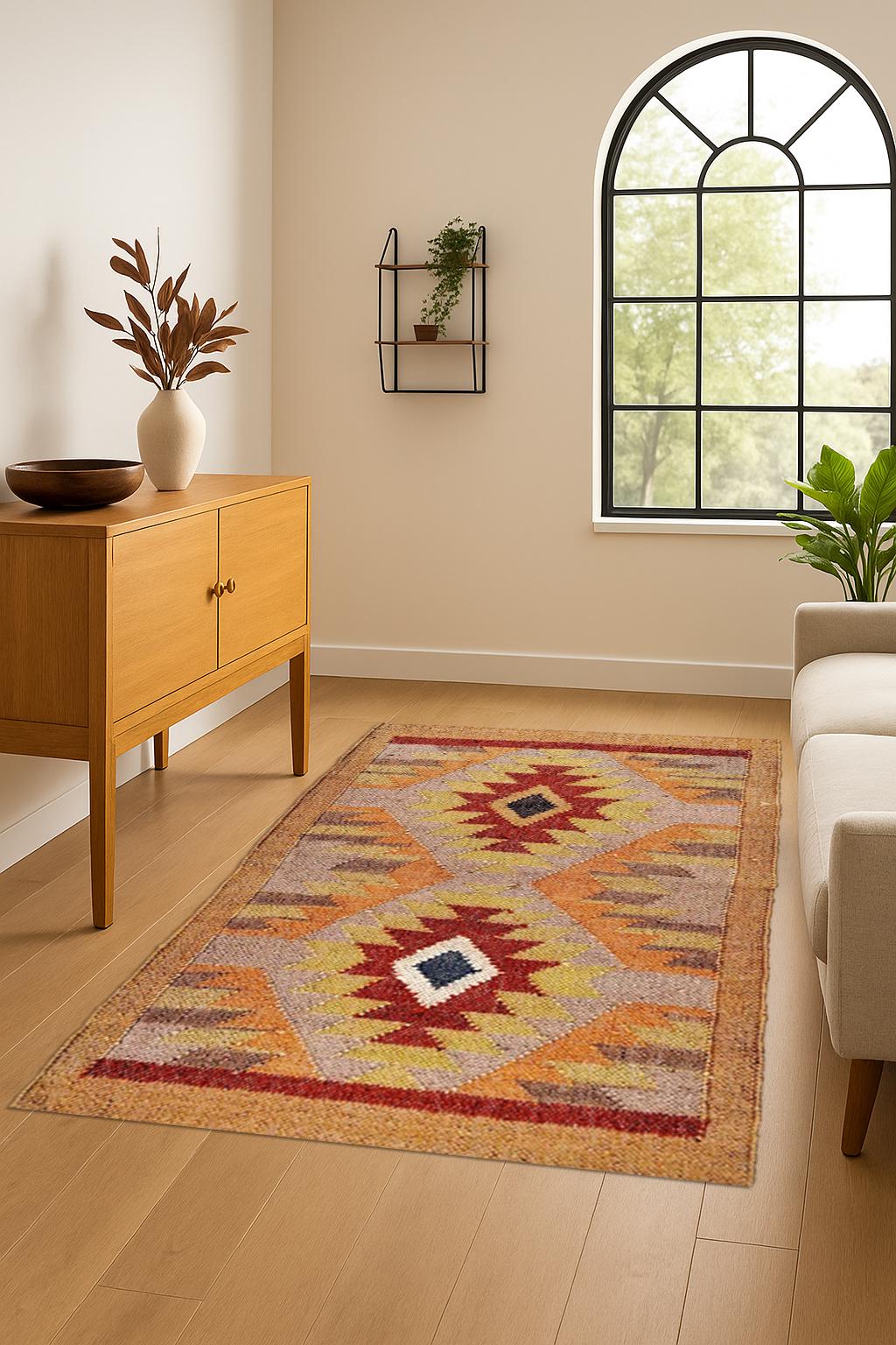 Handmade Vintage Turkish Kilim, Southwestern Navajo Wool Jute Area Kilim – Moroccan Flatweave, Pastel Kilim Rug, Custom Rug 5x7 Feet