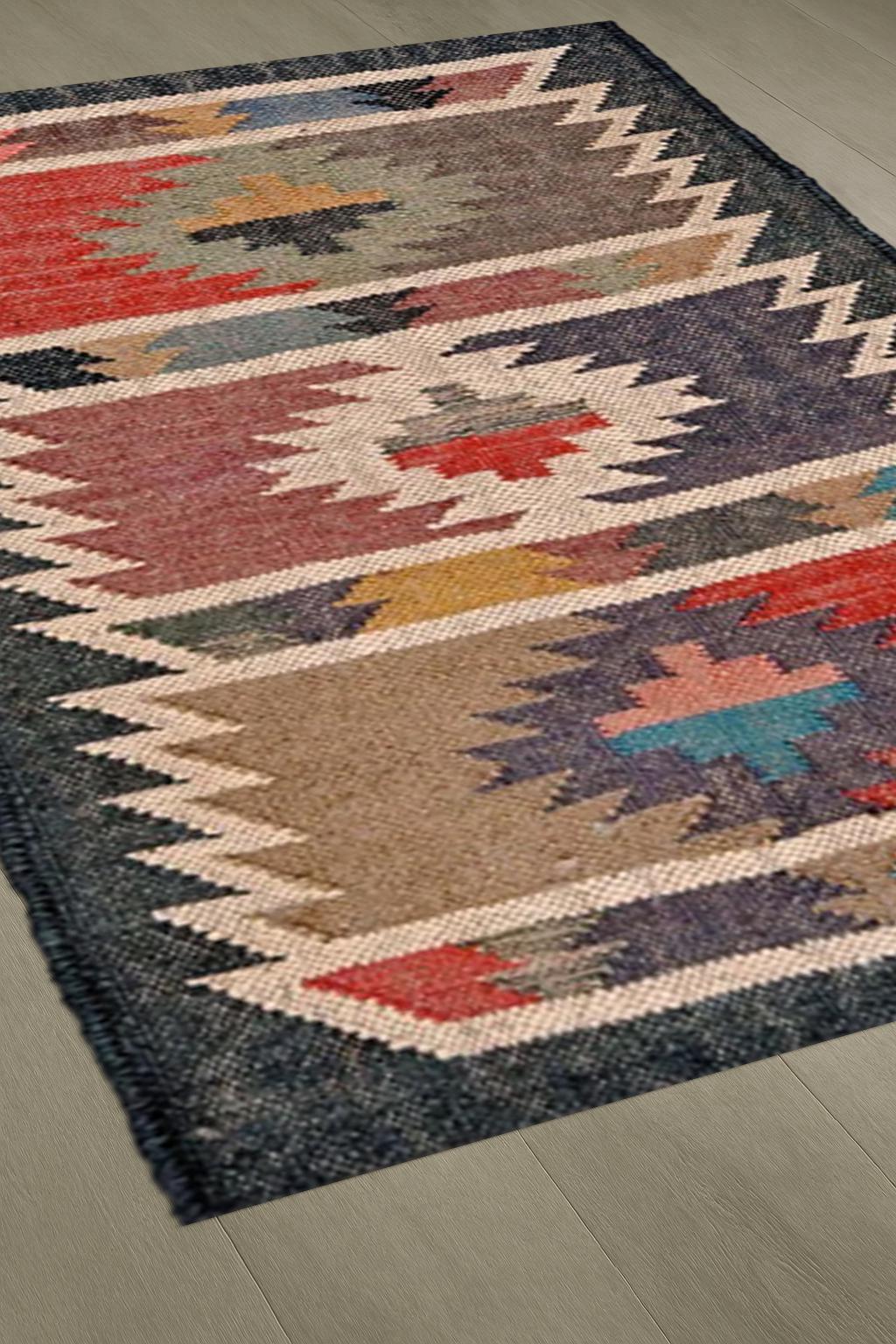 Wool Jute Kilim Premium Flatweave Scandivian Rug, Hand Woven Decor Inspired, Hallway Rug, Rugs For Bedroom, Multicolor Wool Jute Rug