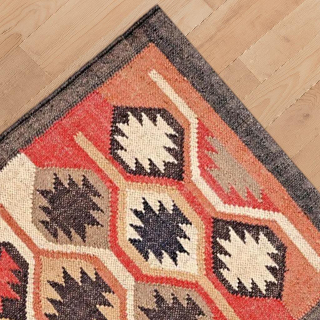 Geometric Wool Jute Rug, Tribal Boho Area Rug, Handwoven Natural Carpet, Rustic Farmhouse Decor, Ethnic Kilim Rug, Neutral Earth Tone Rug