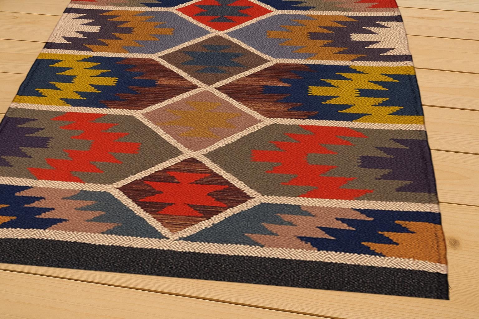 Kilim Rug, Handwoven, Wool and Jute Rug Handmade, Kilim Dhurrie Rug, Navajo Kilim Rug, Custom Rug, Flatweave Rug, Bohemian Rug
