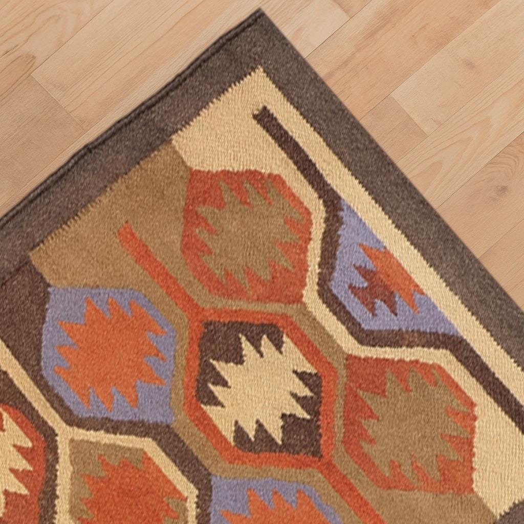 Wool and Jute Rug in Red Color, Handmade Kilim Dhurrie Rug, Bohemian Rug, Navajo Kilim Rug, Custom Size Rug, Brown Traditional Rug