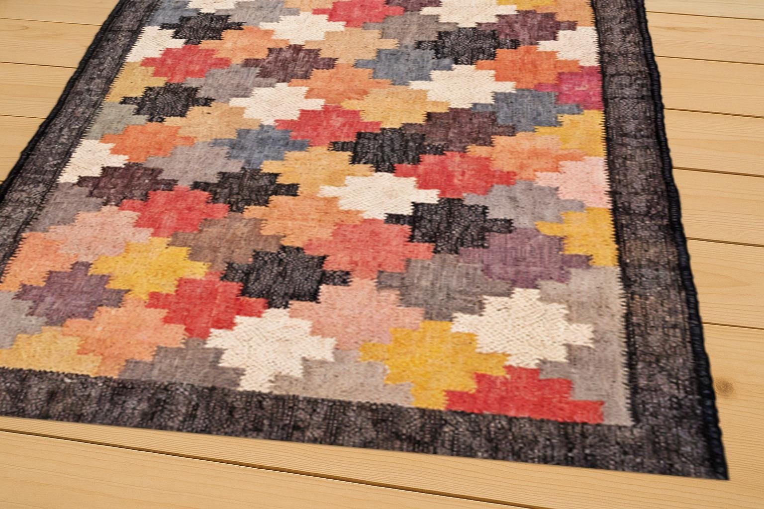 Colorful Wool Jute Kilim Rug | Handmade Area Rug, Multicolor Geometric Carpet | Rustic Farmhouse Decor, Oriental Traditional Indian, Turkish