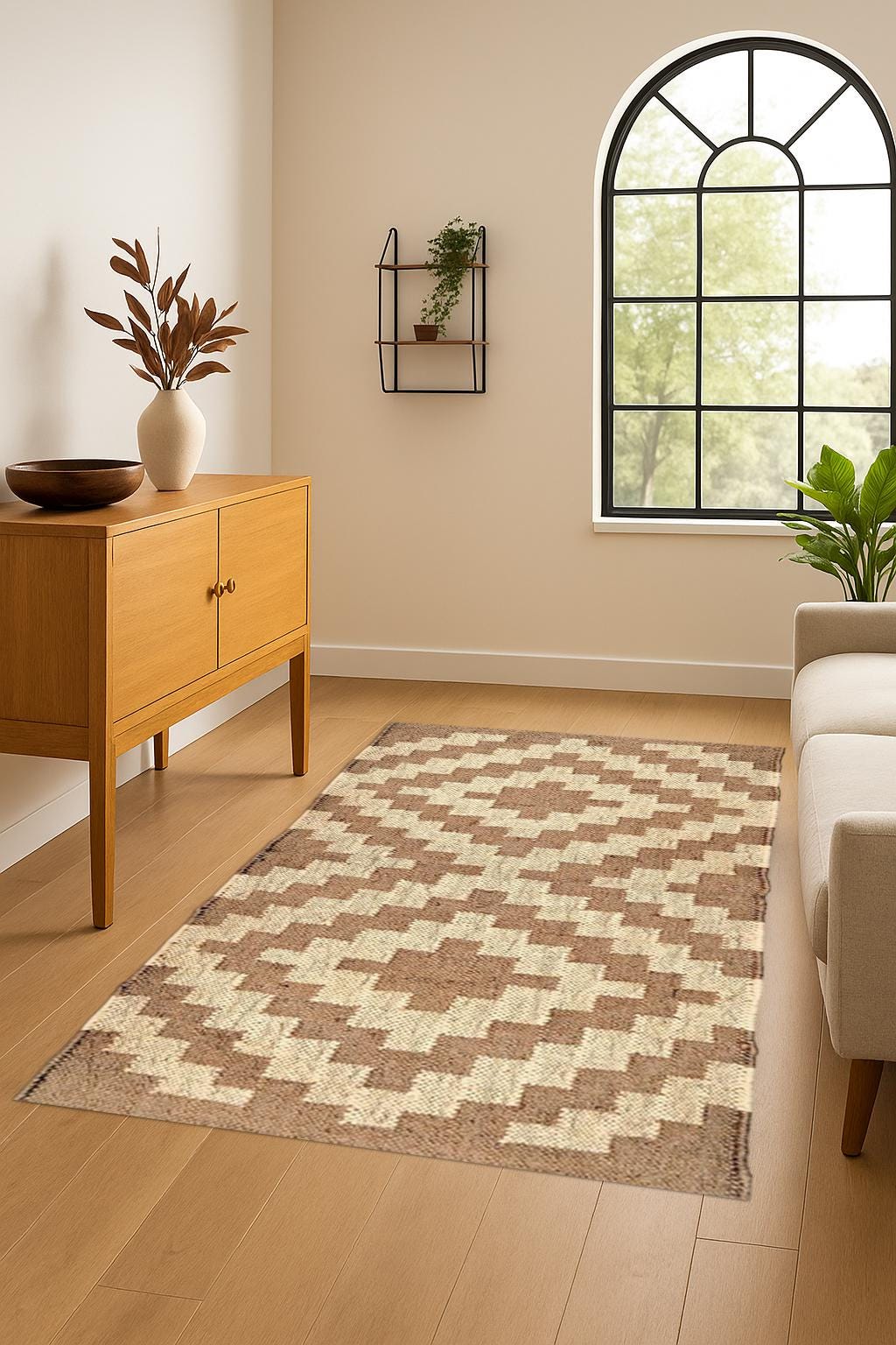 Natural Jute & wool Kilim Rug | Earthy Tones Area Rug | Artisanal Handwoven Floor Covering | Eco-Friendly Home Decor