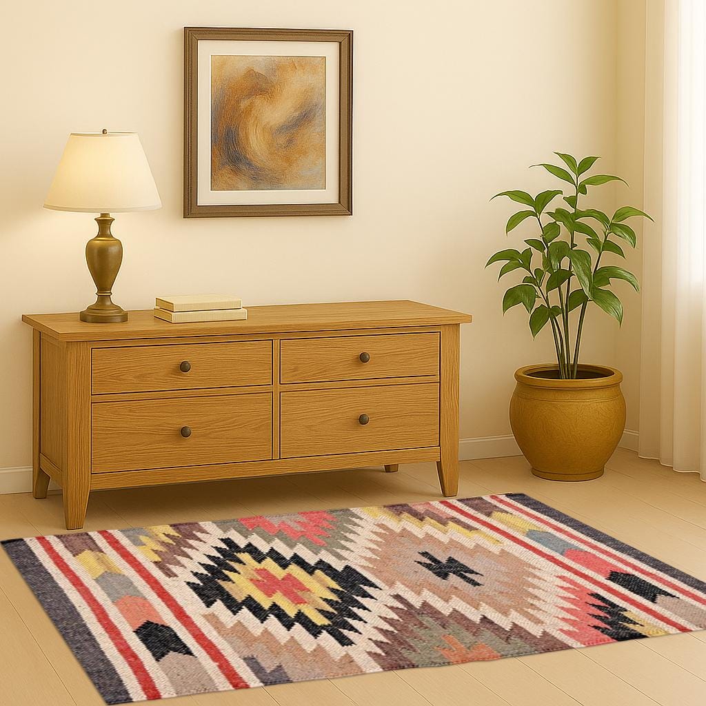 Wool and Jute Rug multi Color, Handmade Kilim Dhurrie Rug, Indian Dhurrie Rug, Navajo Kilim Rug, Custom Rug, Flatweave Rug, Bohemian Rug