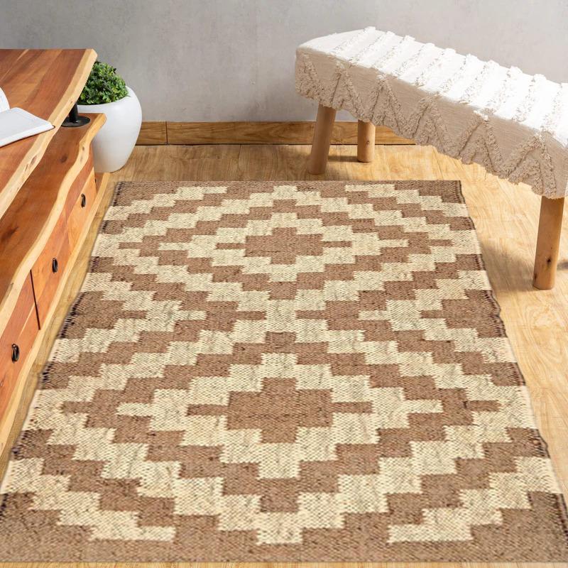 Natural Jute & wool Kilim Rug | Earthy Tones Area Rug | Artisanal Handwoven Floor Covering | Eco-Friendly Home Decor