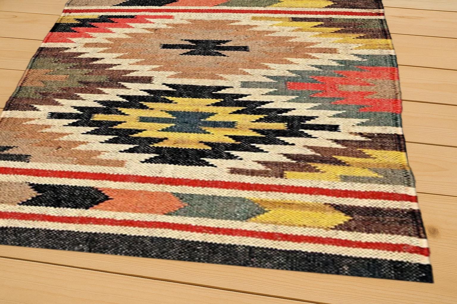 Handmade Large Kilim Rug, Handwoven, Wool and Jute Rug Handmade, Kilim Dhurrie Rug, Motifs, Traditional Indian jute Area rug Oriental