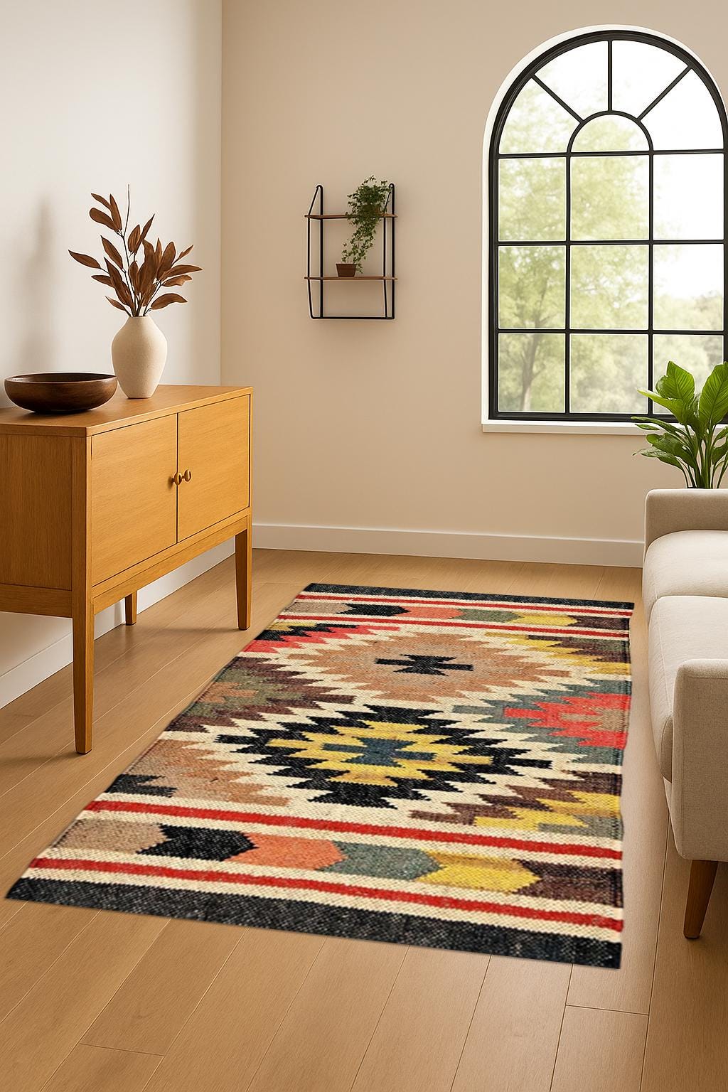 Handmade Large Kilim Rug, Handwoven, Wool and Jute Rug Handmade, Kilim Dhurrie Rug, Motifs, Traditional Indian jute Area rug Oriental