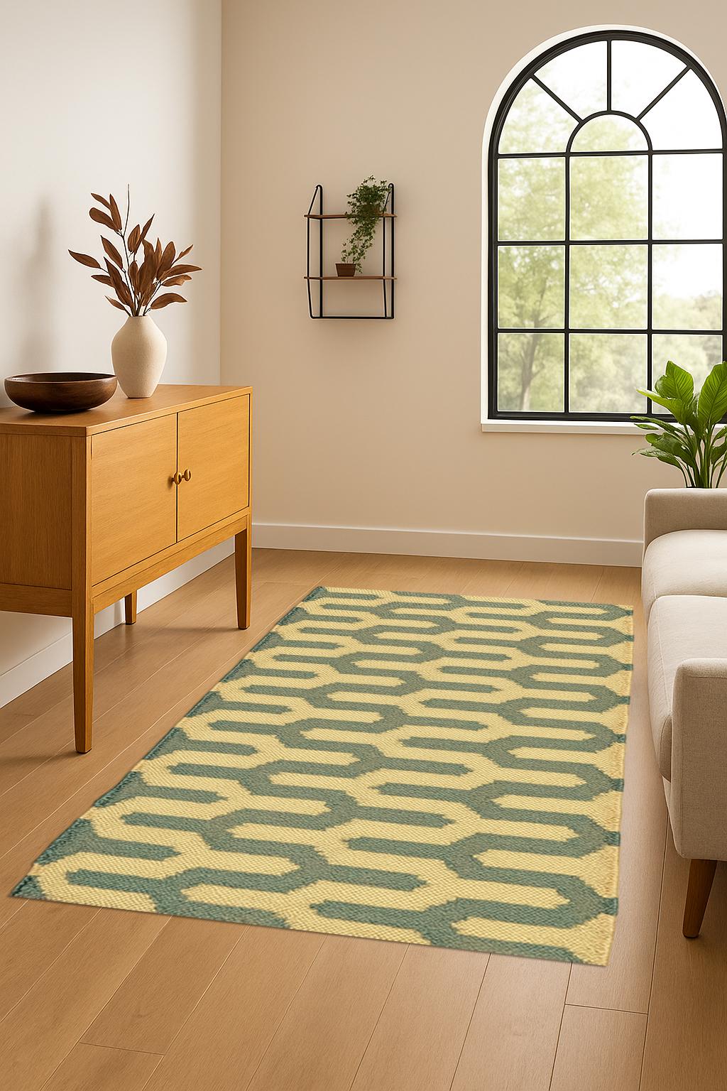 Modern Wool Jute Kilim Rug, Handwoven Minimalist Rug, Scandinavian Style Flatweave Rug, Neutral Handmade Rug for Living Room Hallway Decor