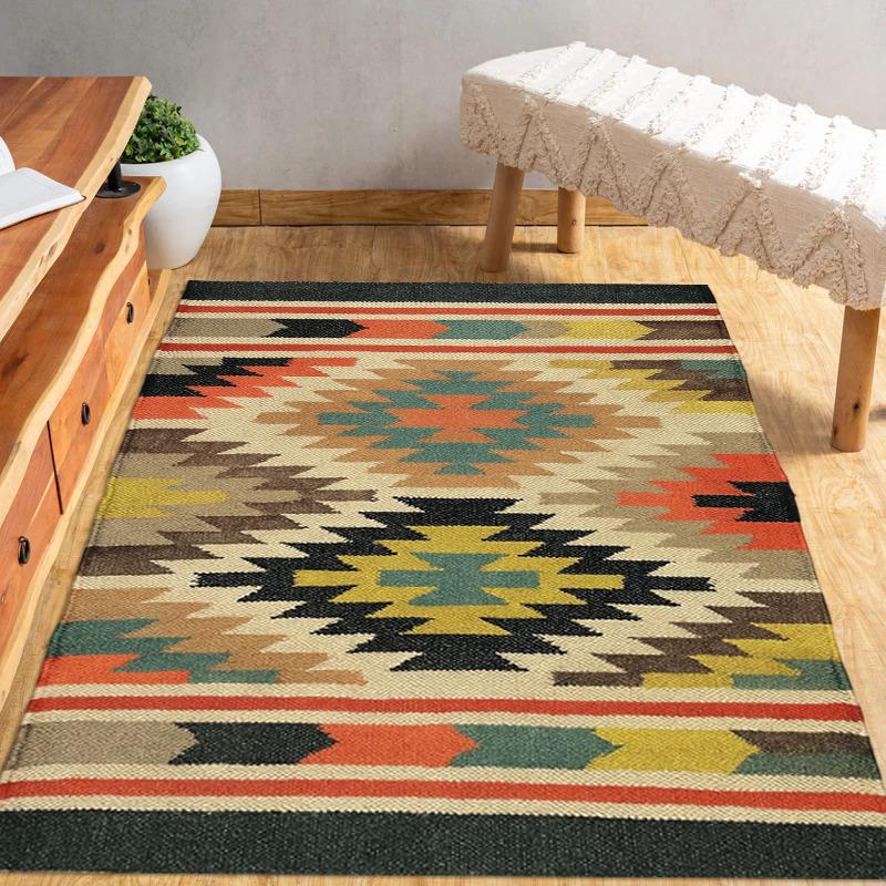 Vintage Wool Jute Kilim Rug, Handwoven, Wool and Jute Rug Handmade, Kilim Dhurrie Rug, Hallway kitchen Living Floor, Area Rug