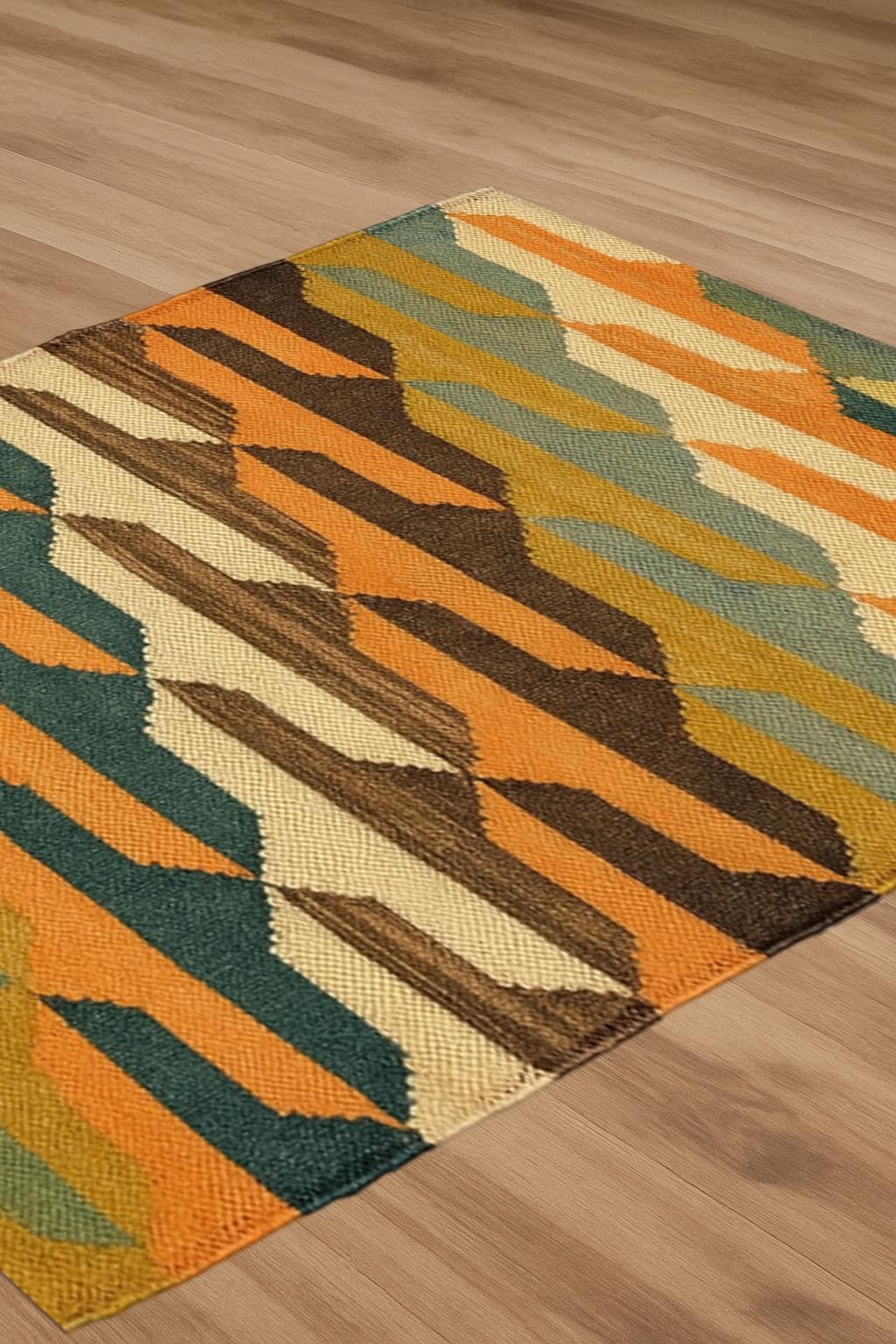 Colorful Wool Jute Kilim Rug, Handwoven Geometric Flatweave Rug, Boho Tribal Hallway Runner, Living Room Decor, Eco Friendly Handmade Rug